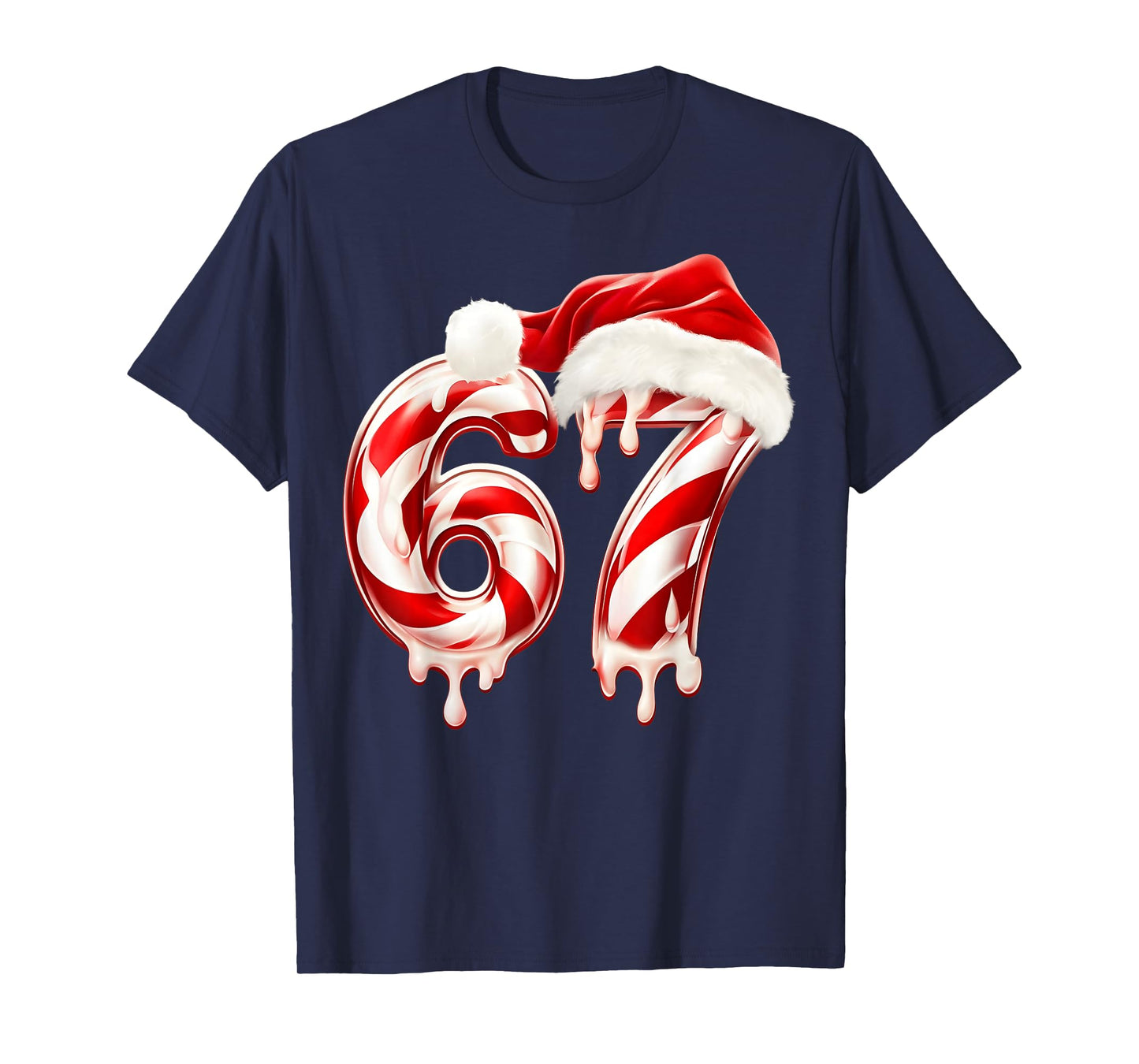 Melting Candy Cane 67 Christmas Design, Santa Hat Holiday T-Shirt