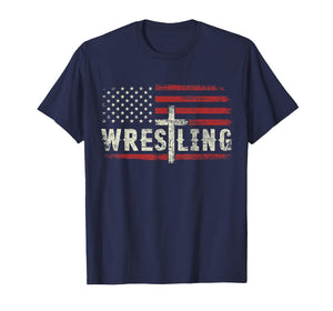 Wrestling Patriotic American Flag Cross Christian Wrestler T-Shirt