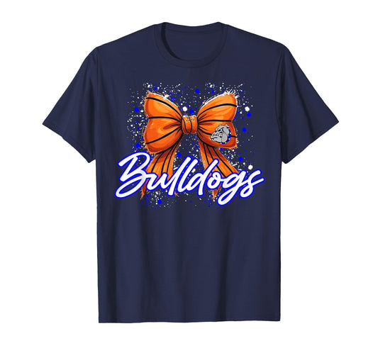 Blue Bulldogs Basketball Bow School Spirit Team Mom Game Day T-Shirt