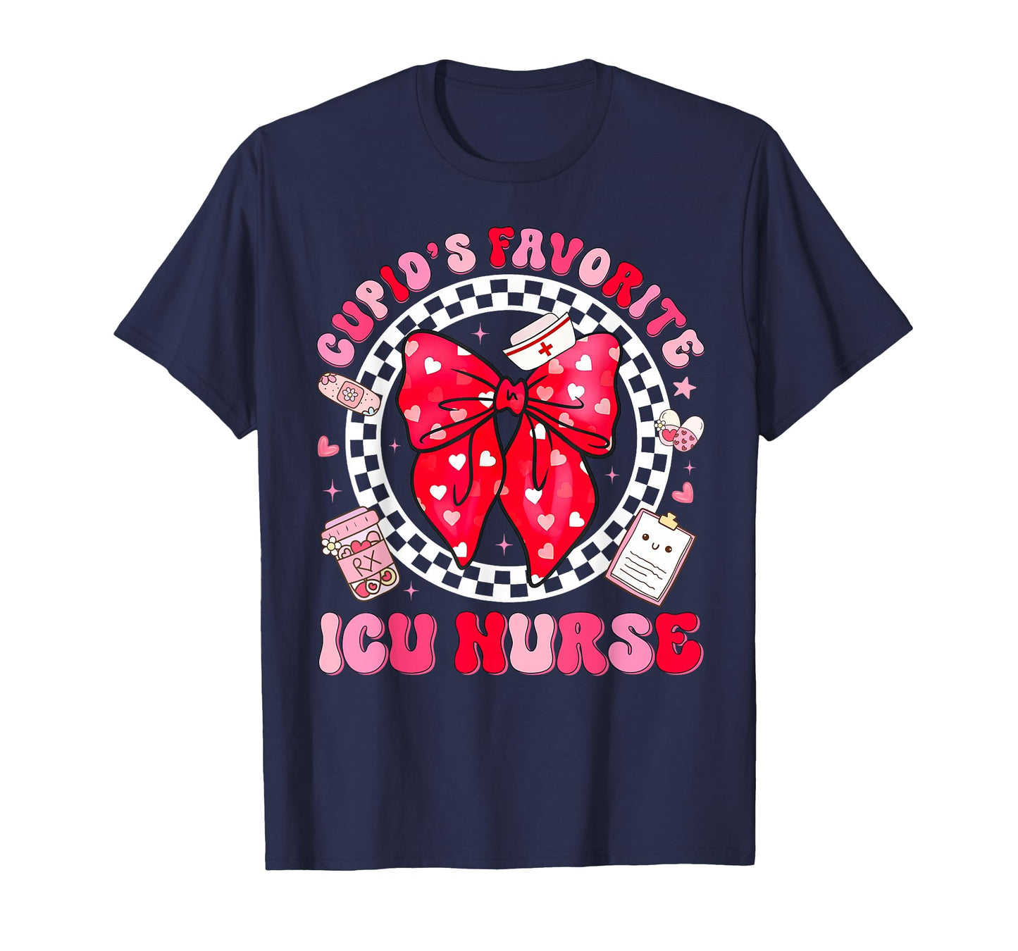 Cupid's Favorite ICU Nurse Valentine Coquette Bow Girl Women T-Shirt