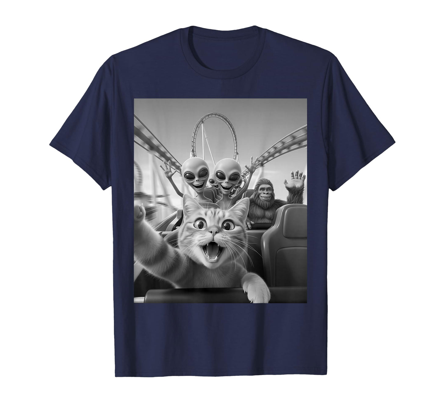 Funny Meme Cat Selfie Alien Bigfoot Roller Coaster Costume T-Shirt