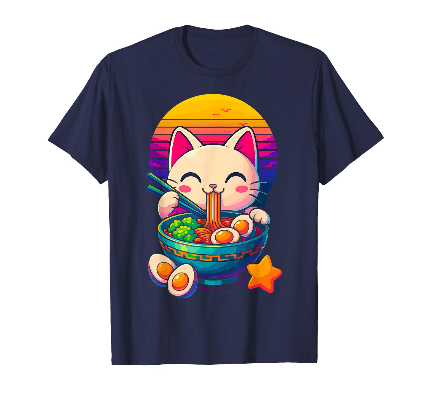 Cute Anime Cat Eating Ramen T-Shirt
