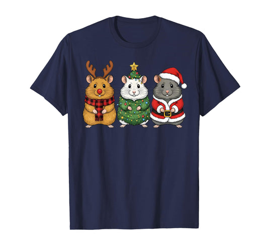 Retro Christmas Hamster Santa Reindeer T-Shirt