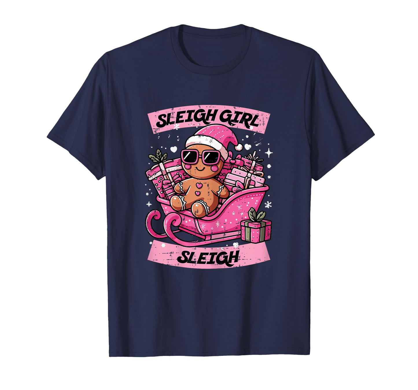 Christmas Gingerbread Pink Sleigh Girl Xmas Girls Kids Women T-Shirt