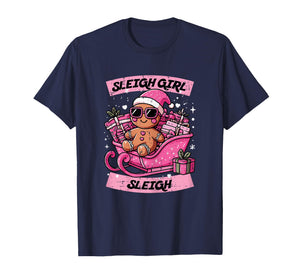 Christmas Gingerbread Pink Sleigh Girl Xmas Girls Kids Women T-Shirt