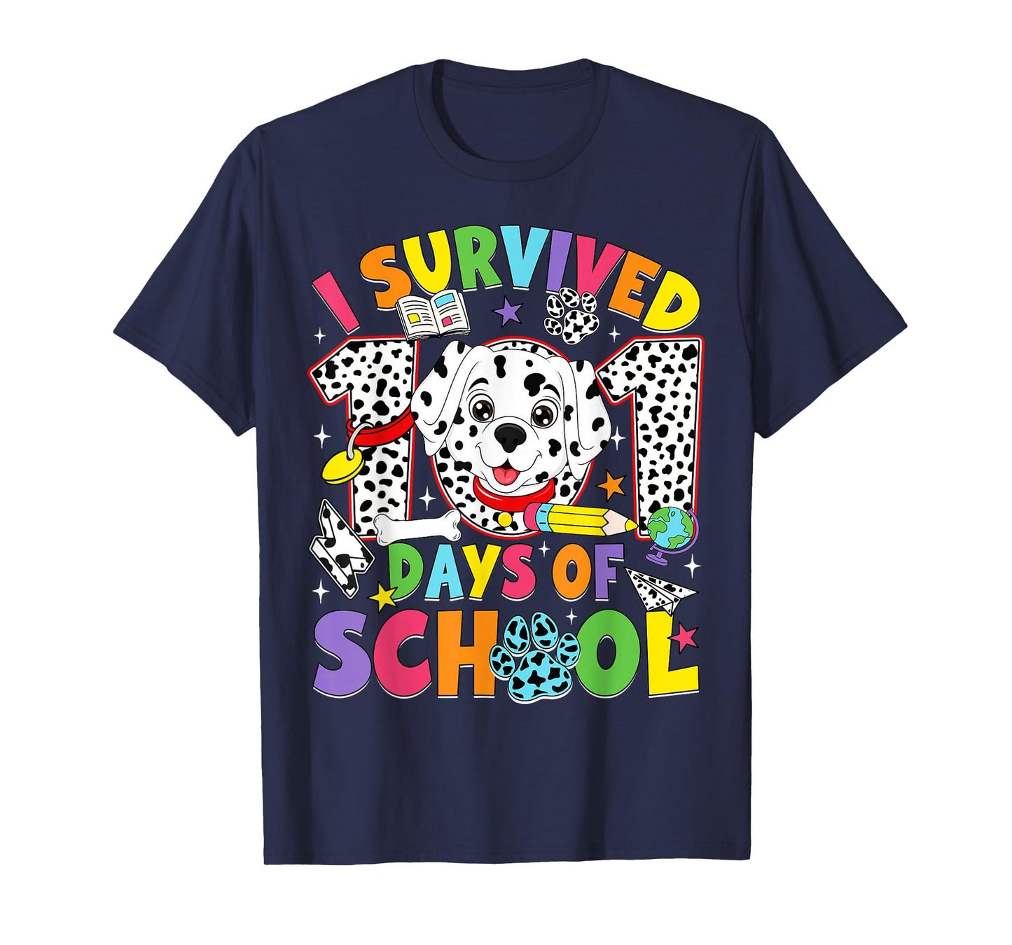 I Survived 100 Days of School Dalmatian Dog 100th Day Kids T-Shirt