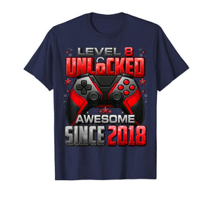 Level 8 Unlocked Awesome Since 2018 8th Birthday Gaming T-Shirt