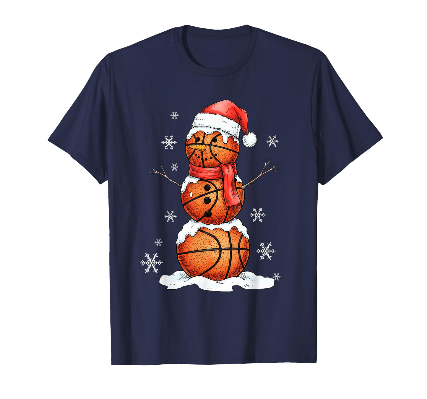 Basketball Snowman Christmas Holiday Sports Xmas Pajamas T-Shirt
