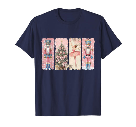 Preppy Retro Pink Nutcrackers Ballet Sugar Plum Fairy Xmas T-Shirt