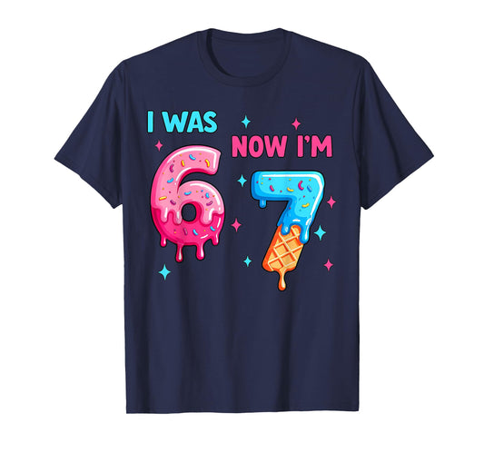 7th Birthday Funny Baseball Drip Six Seven I was 6 Now I'm 7 T-Shirt