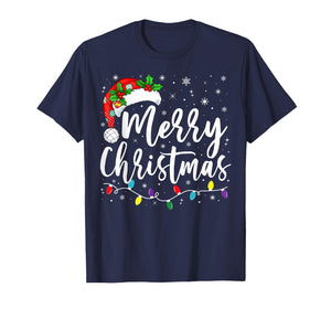 Merry Christmas Lights Santa Hat Xmas Family Matching Pajama T-Shirt