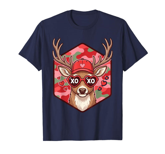 Retro Funny Boys Valentines Day Hunting Deer Camo Kids Men T-Shirt