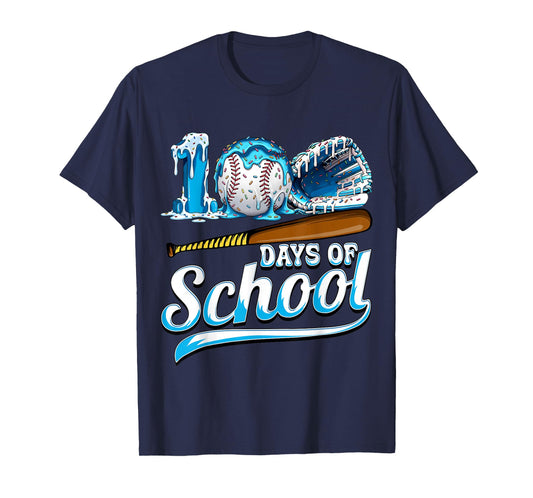 Kid 100 Days of School Drip Baseball Ice Cream 100th Day Boy T-Shirt