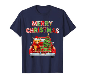 Merry Christmas Highland Cow Red Truck Matching Outfit Xmas T-Shirt
