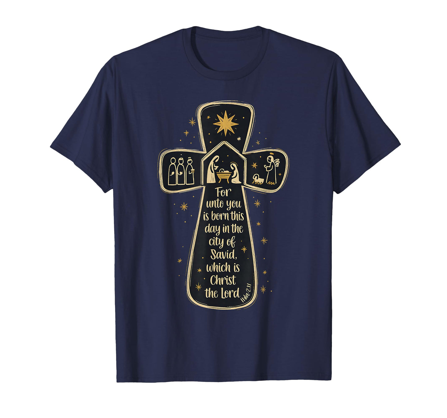 Nativity Cross Luke 2:11 Christmas Nativity Scene Christian T-Shirt