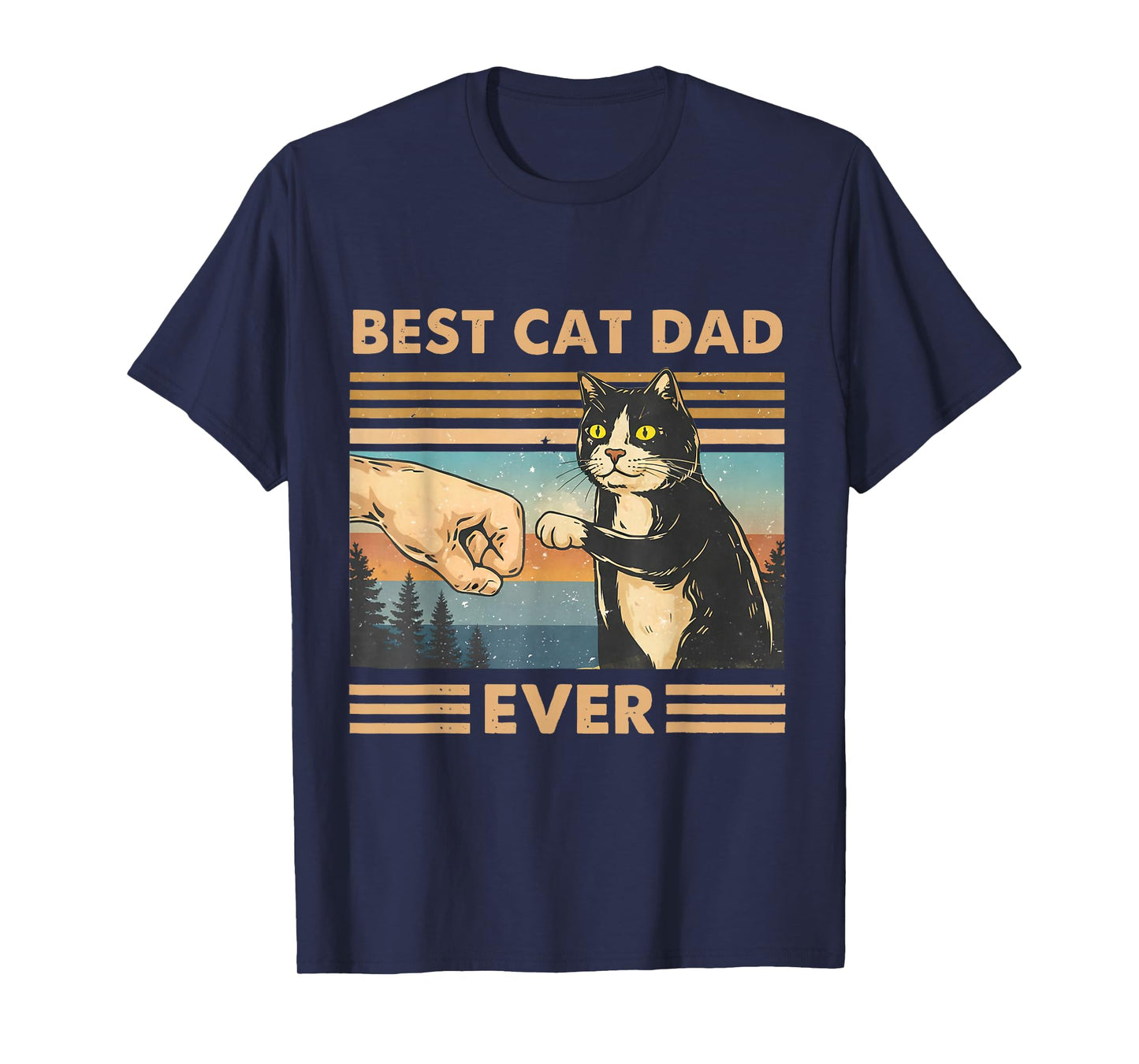 Best Cat Dad Ever Vintage Cat Fist Bump Funny Cat Lover Men T-Shirt
