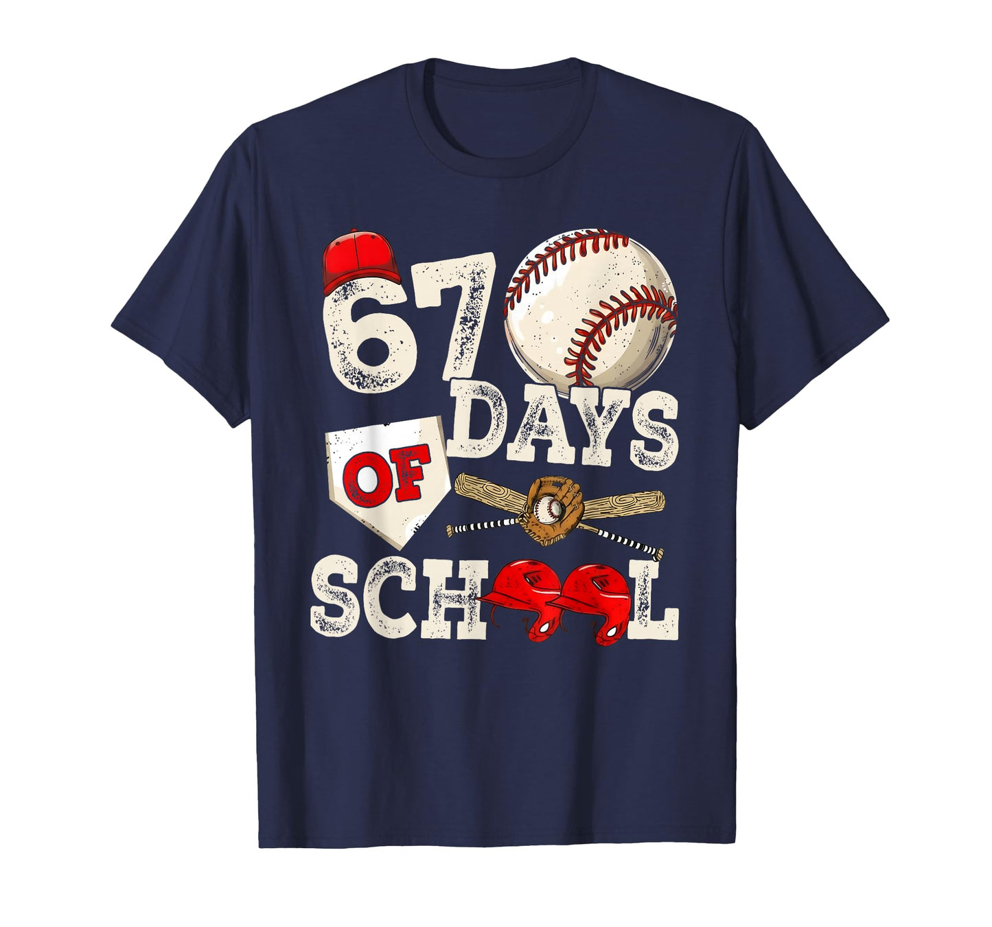 67 Days of School 67th Day Funny Baseball Meme Men Boys Kids T-Shirt