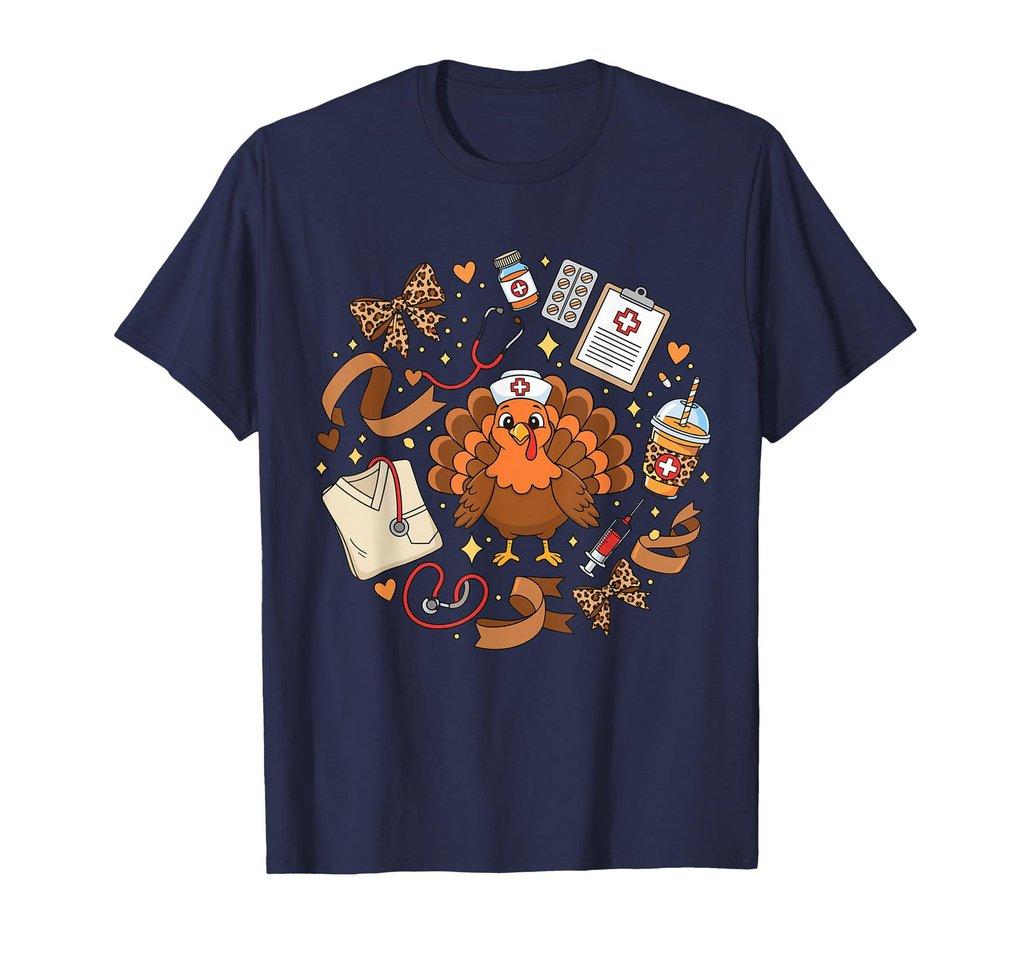 Thanksgiving Nurse Turkey Fall Medical Stethoscope Scrub T-Shirt