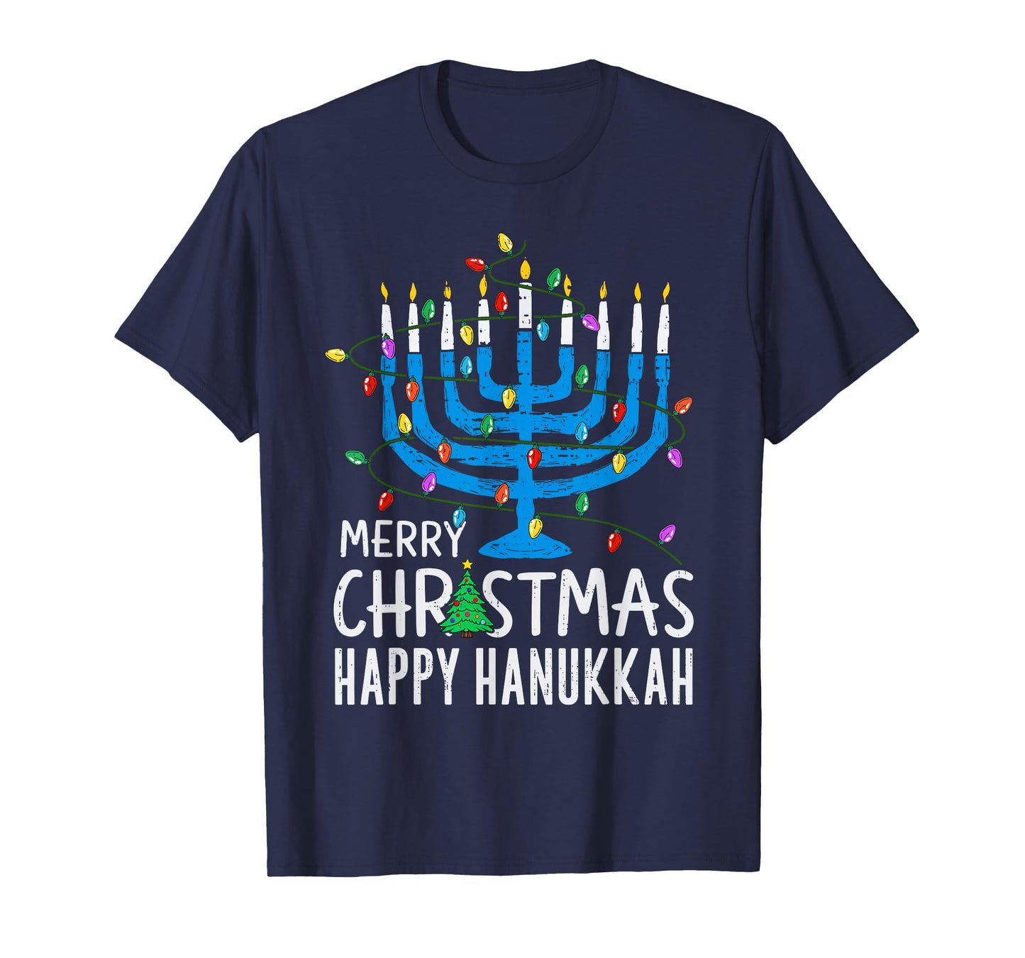 Merry Christmas Happy Hanukkah Jewish Menorah Chanukah Pjm T-Shirt