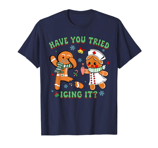 Retro Nurse Christmas Gingerbread Have You Tried Icing It T-Shirt