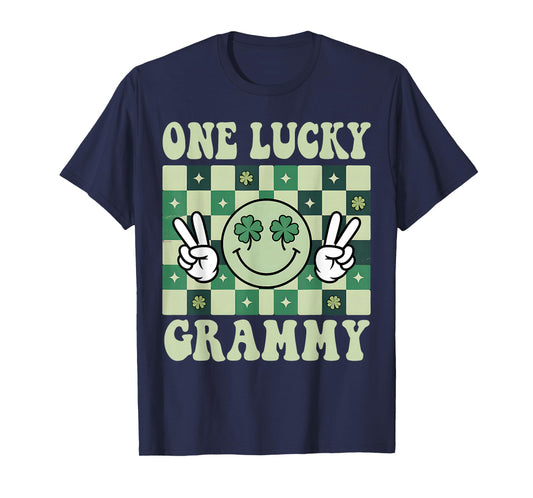 St Patricks Day Groovy Shamrock One Lucky Grammy Paddy's Day T-Shirt