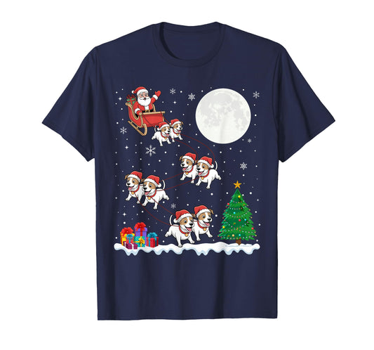 Xmas Tree Lights Santa Riding Sleigh Jack Russell Terrier T-Shirt
