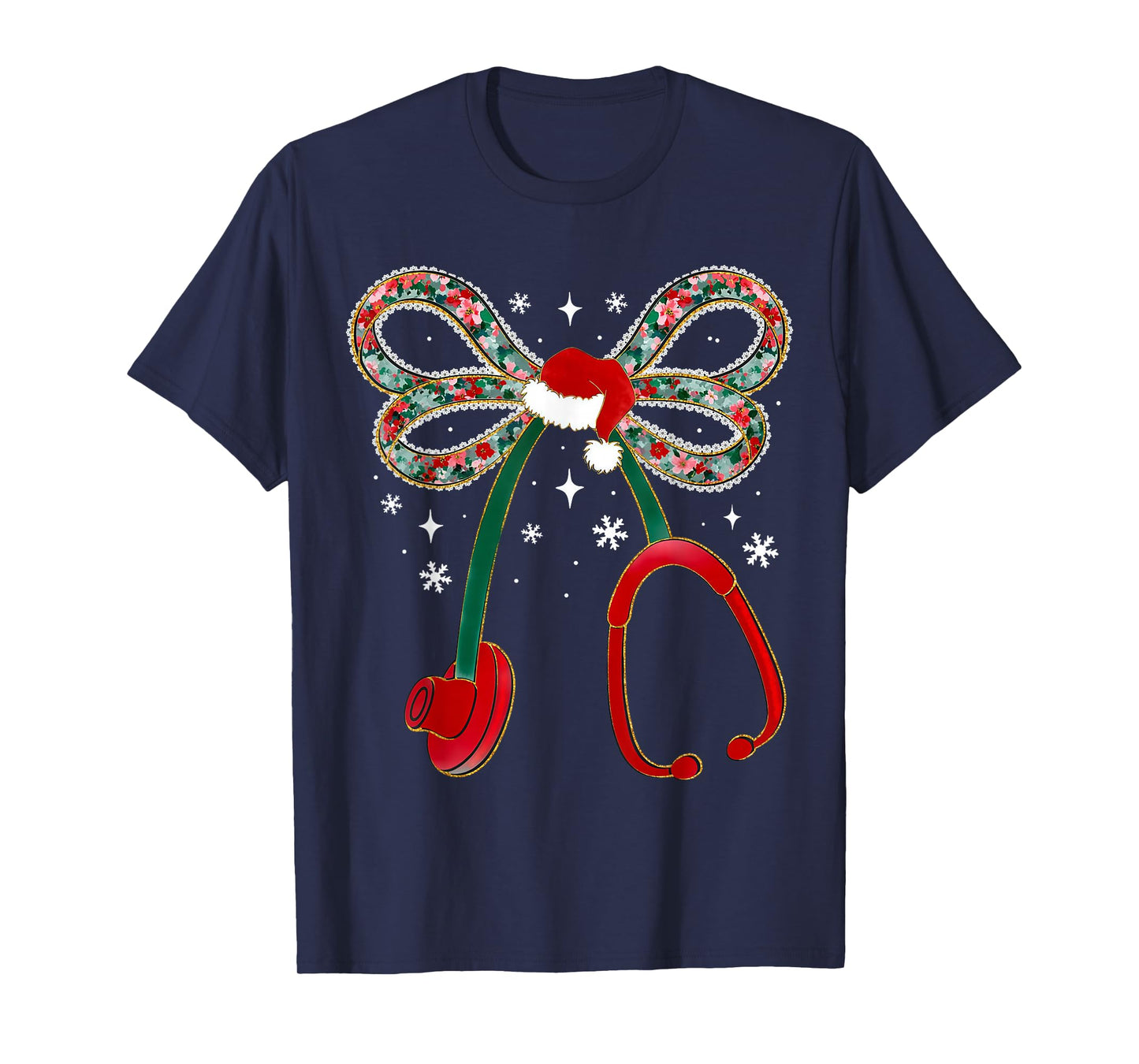 Christmas Nurse Coquette Bow Stethoscope Nursing Xmas Pjs T-Shirt