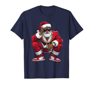 African American Christmas Pajama Xmas Afro Santa Claus T-Shirt