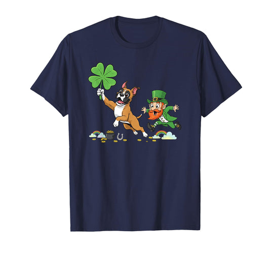 Funny Boxer Dog Clover St Patricks Day Womens Mens Kids T-Shirt