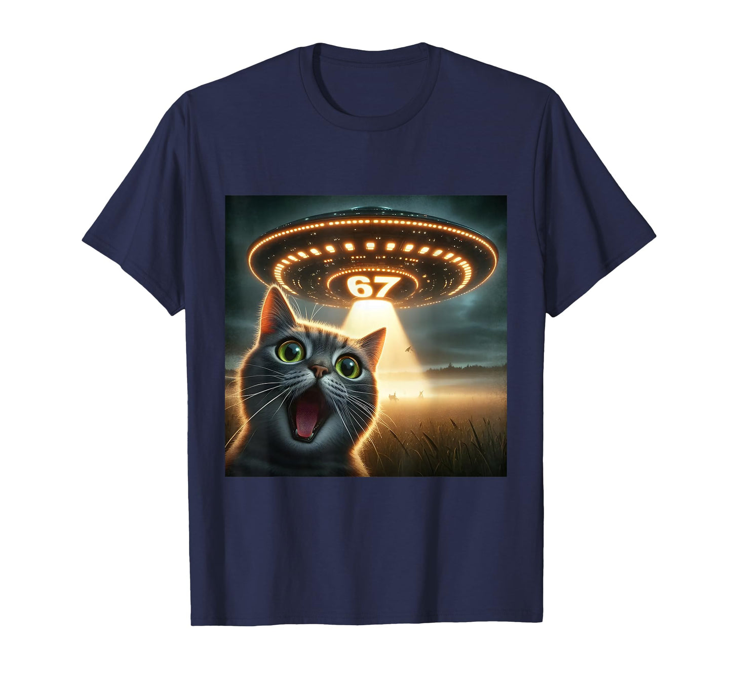 67 Funny Cat Selfie UFO Alien Meme T-Shirt