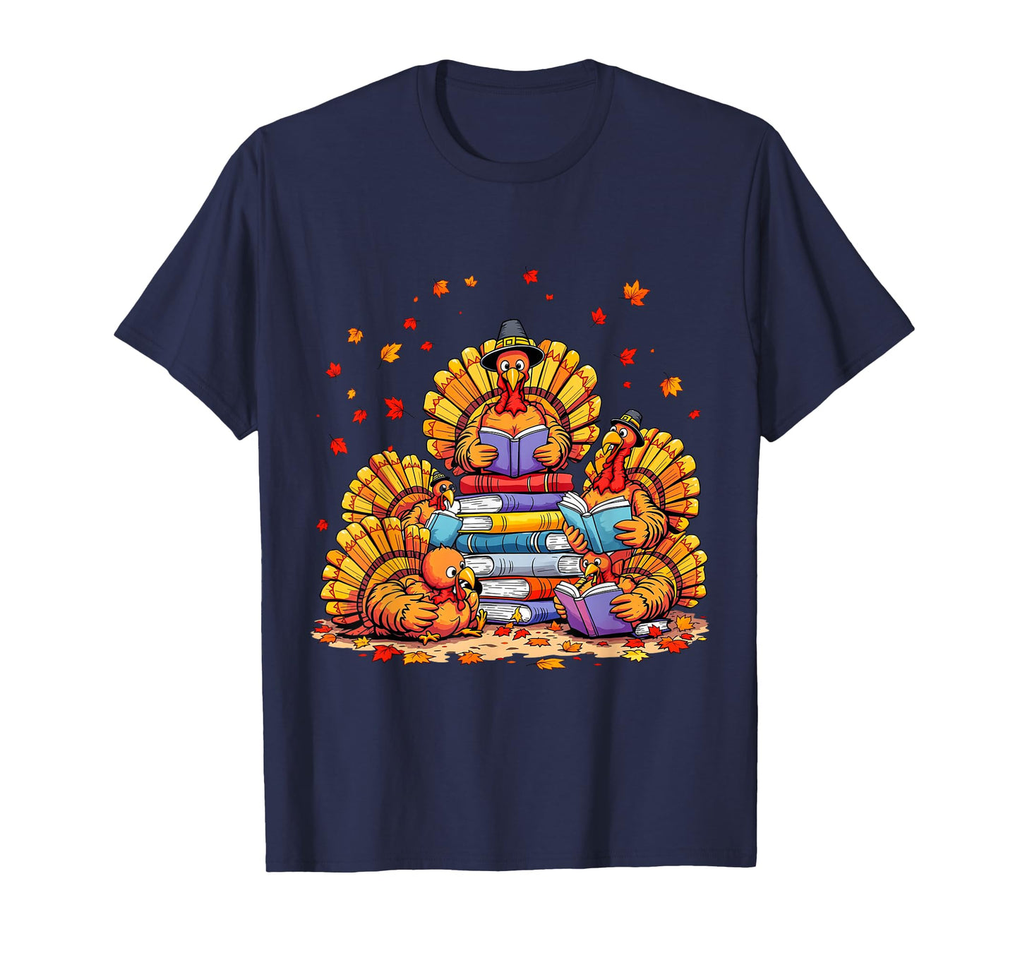 Turkey Reading Books Fall Thanksgiving Teacher Book Lovers T-Shirt