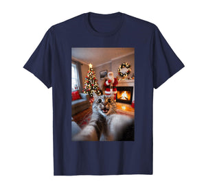 Funny Cat Santa Selfie Xmas T-Shirt