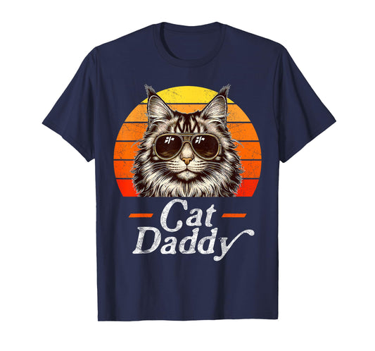 Cat Daddy Cool Maine Coon Cat Father's Day Retro Cat Dad T-Shirt