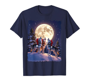 Wolf Christmas Funny 3 Wolf Howling Moon Santa Hat T-Shirt