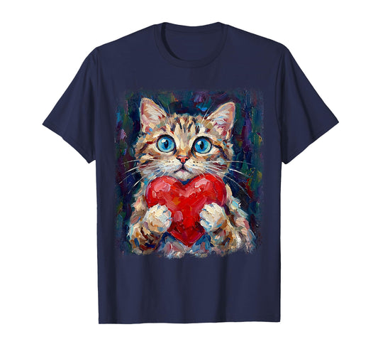 Cute Cat Holding Heart Valentine Kitten Lovers T-Shirt
