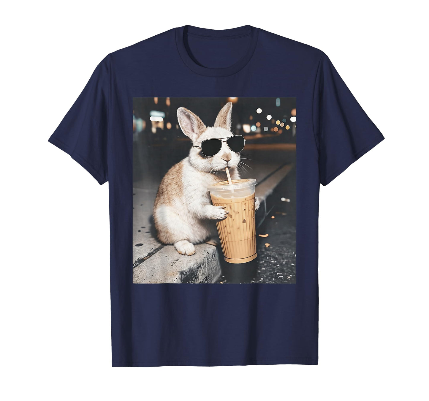 Rabbit Drinking Iced Coffee Funny Easter Bunny Men Women T-Shirt