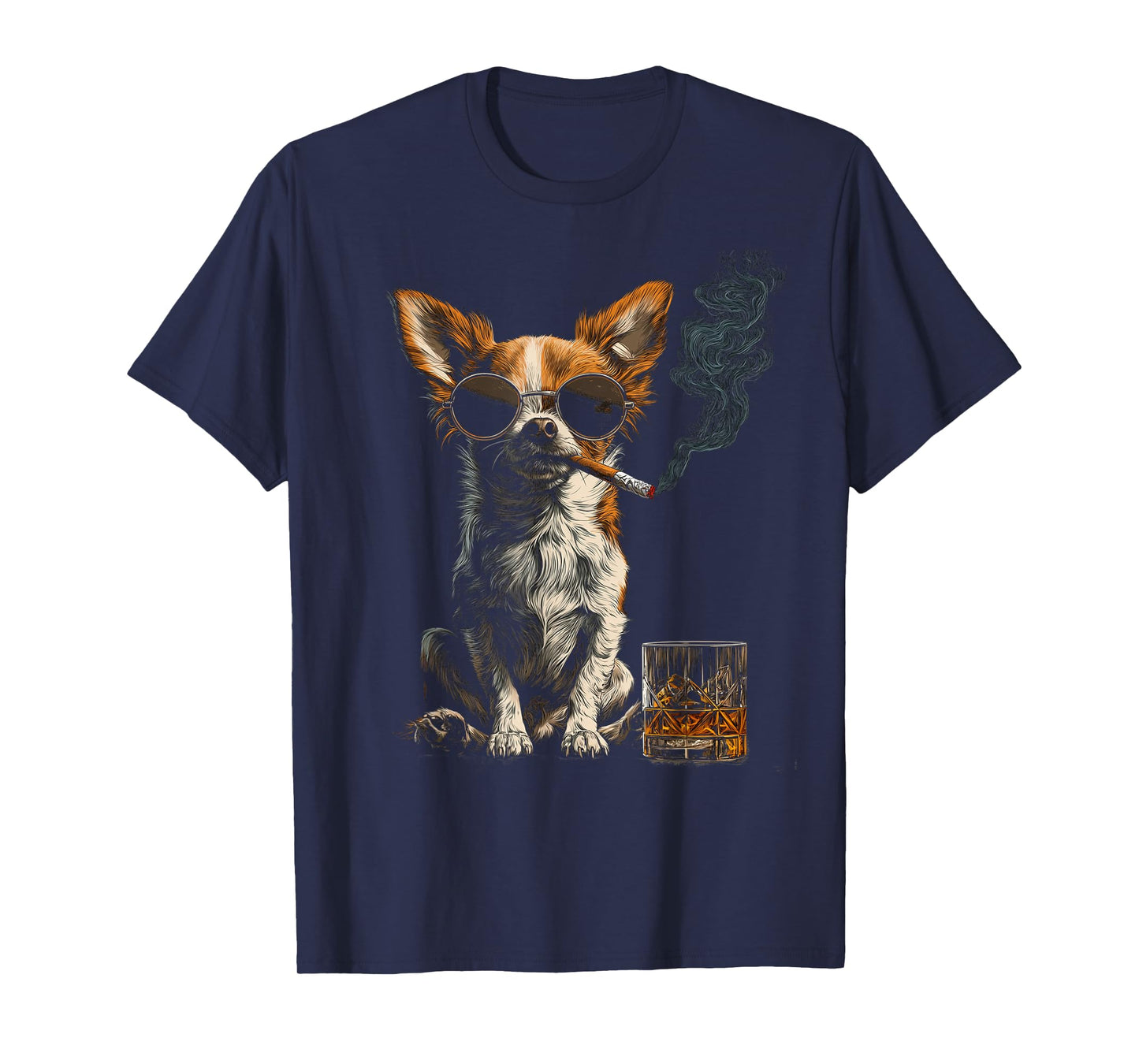 Chihuahua Smoking Cigarette Whisky Lover Funny Dog T-Shirt