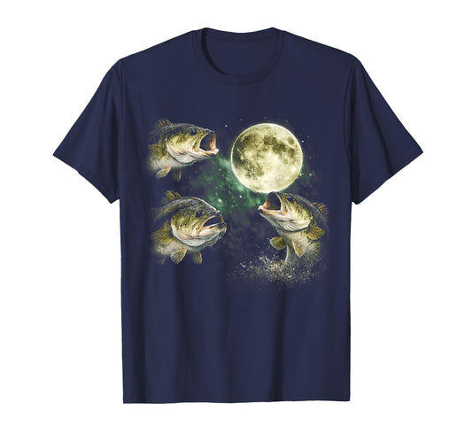 Bass Fish Howling to The Moon Vintage Angler Fisherman T-Shirt