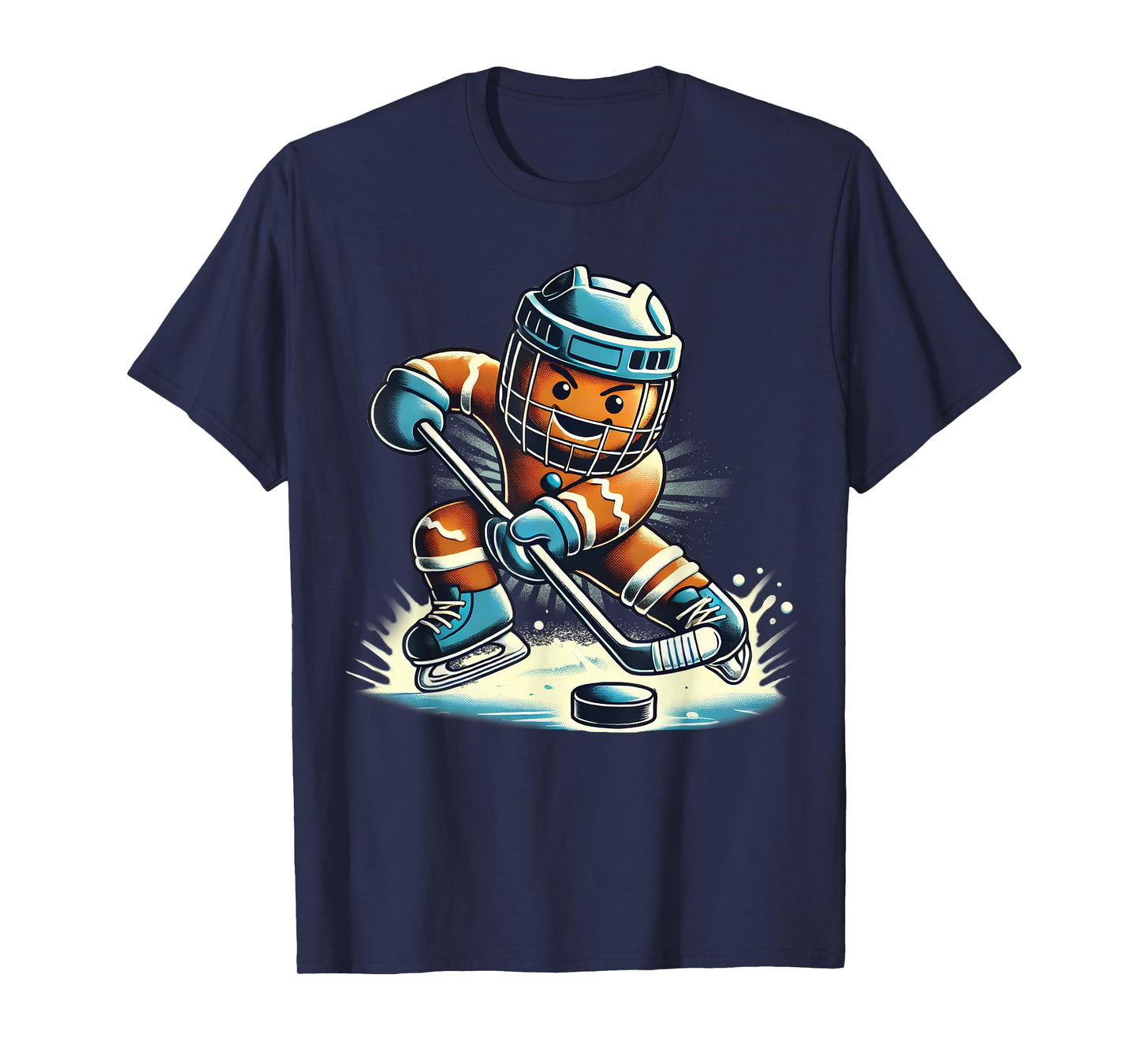 Funny Santa Playing Ice Hockey Fan Players Sport Gingerbread T-Shirt