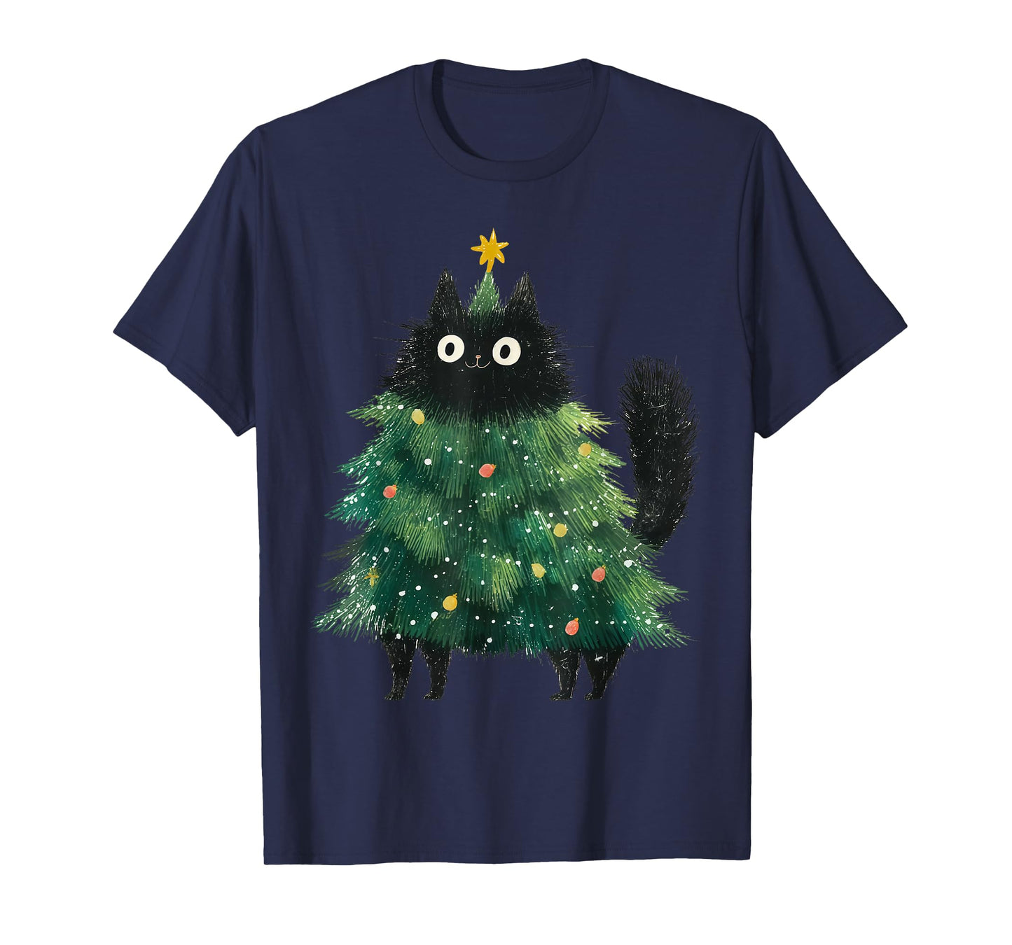 Cute Black Cat in Christmas Tree Cat Lover Holiday Pajama T-Shirt