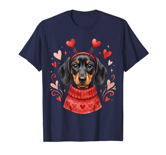 Cute Dachshund Valentines Dogs with Hearts Dog Valentine T-Shirt