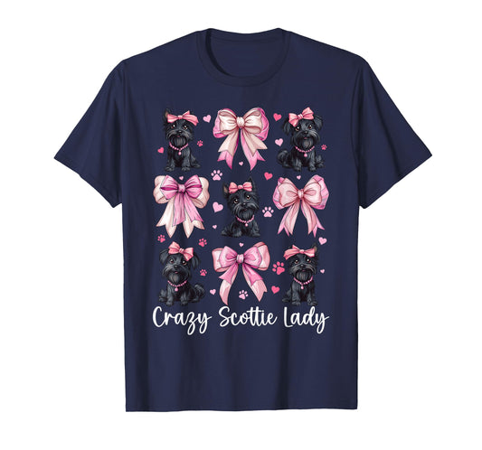 Crazy Scottie Lady Scottish Terrier Dog Coquette Bow T-Shirt
