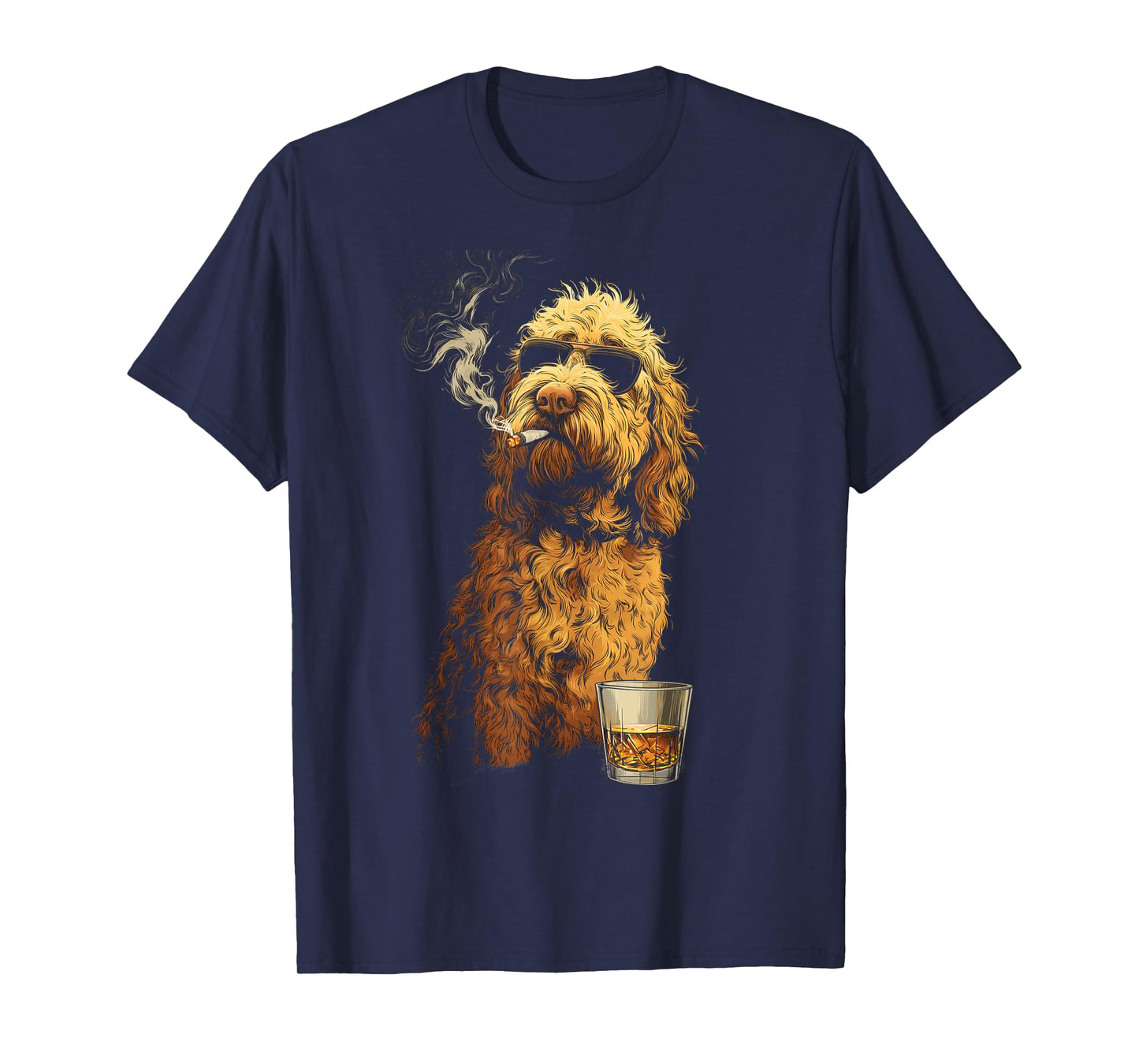 Goldendoodle Smoking Cigarette Whisky Lover Funny Doodle Dog T-Shirt