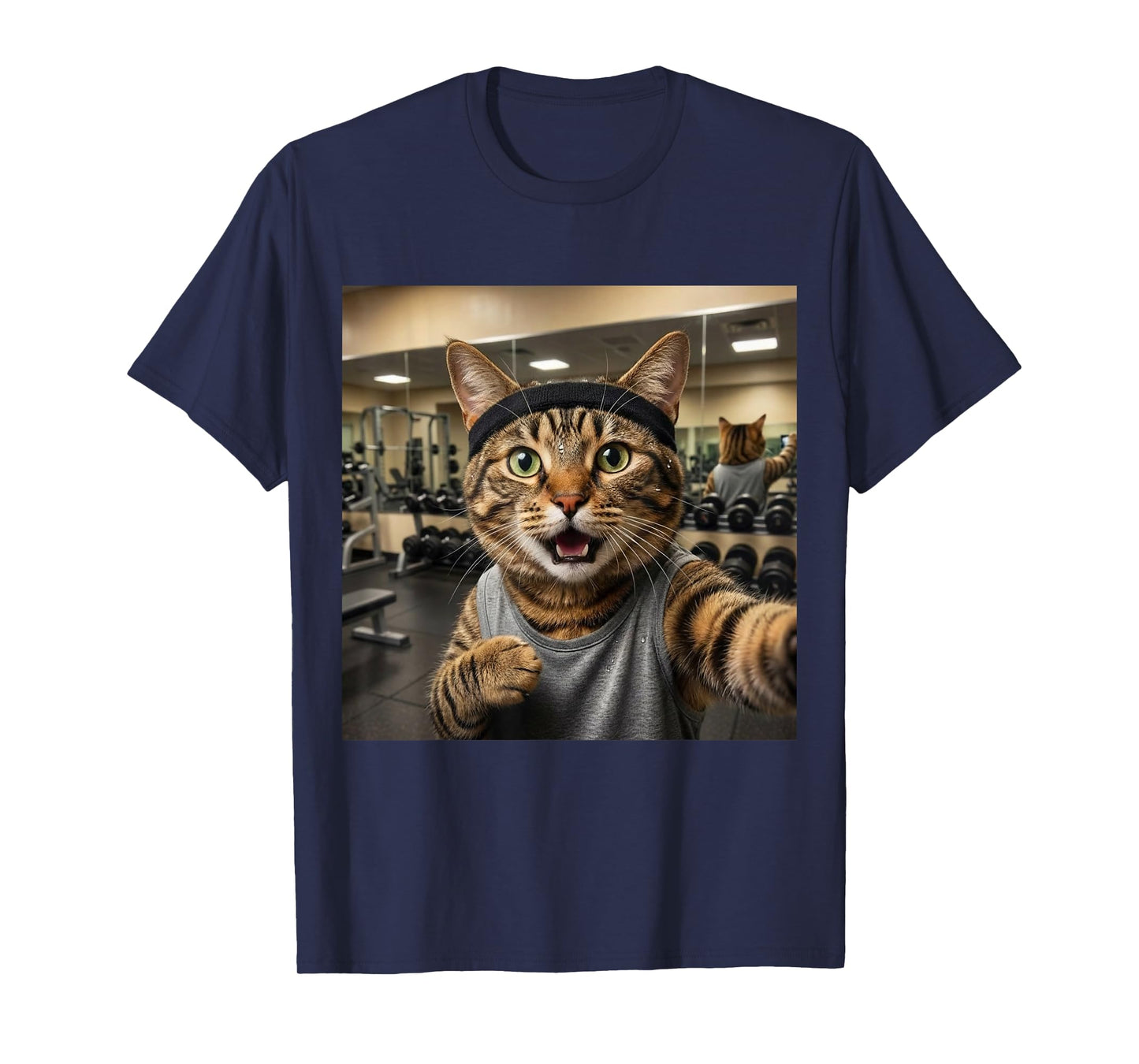 Cat Selfie Funny Gym Fitness Humor Workout Lover Style T-Shirt