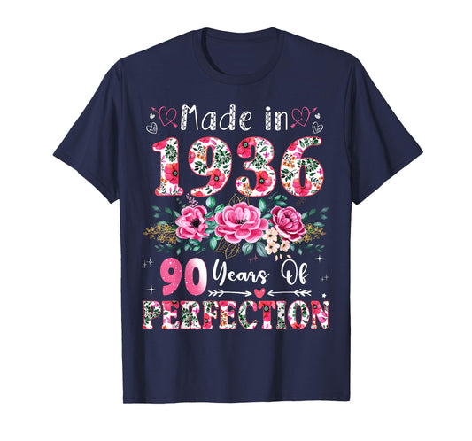90 Year Old Made in 1936 Floral 90th Birthday Women T-Shirt