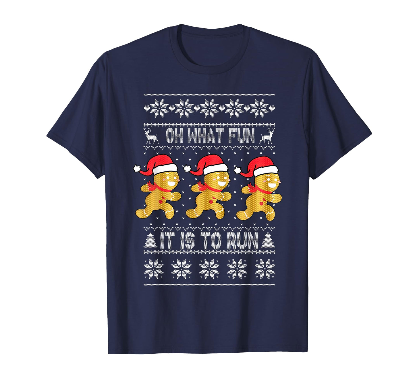 Oh What Fun It is to Run Gingerbread Running Ugly Christmas T-Shirt