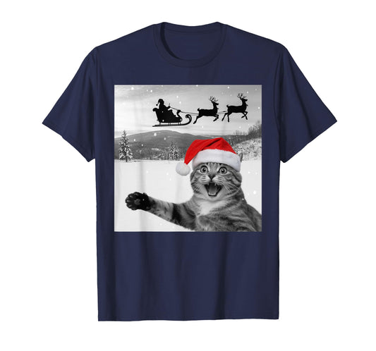 Cat Selfie with Santa Funny Christmas for Men Women Kids T-Shirt