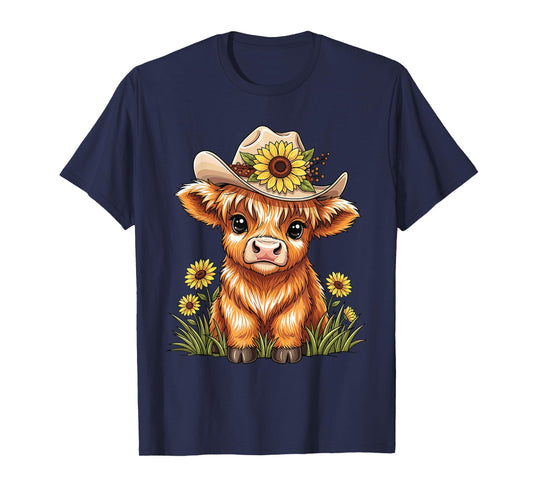 Cute Highland Cow Sunflower Farm Scottish Highland Cattle T-Shirt