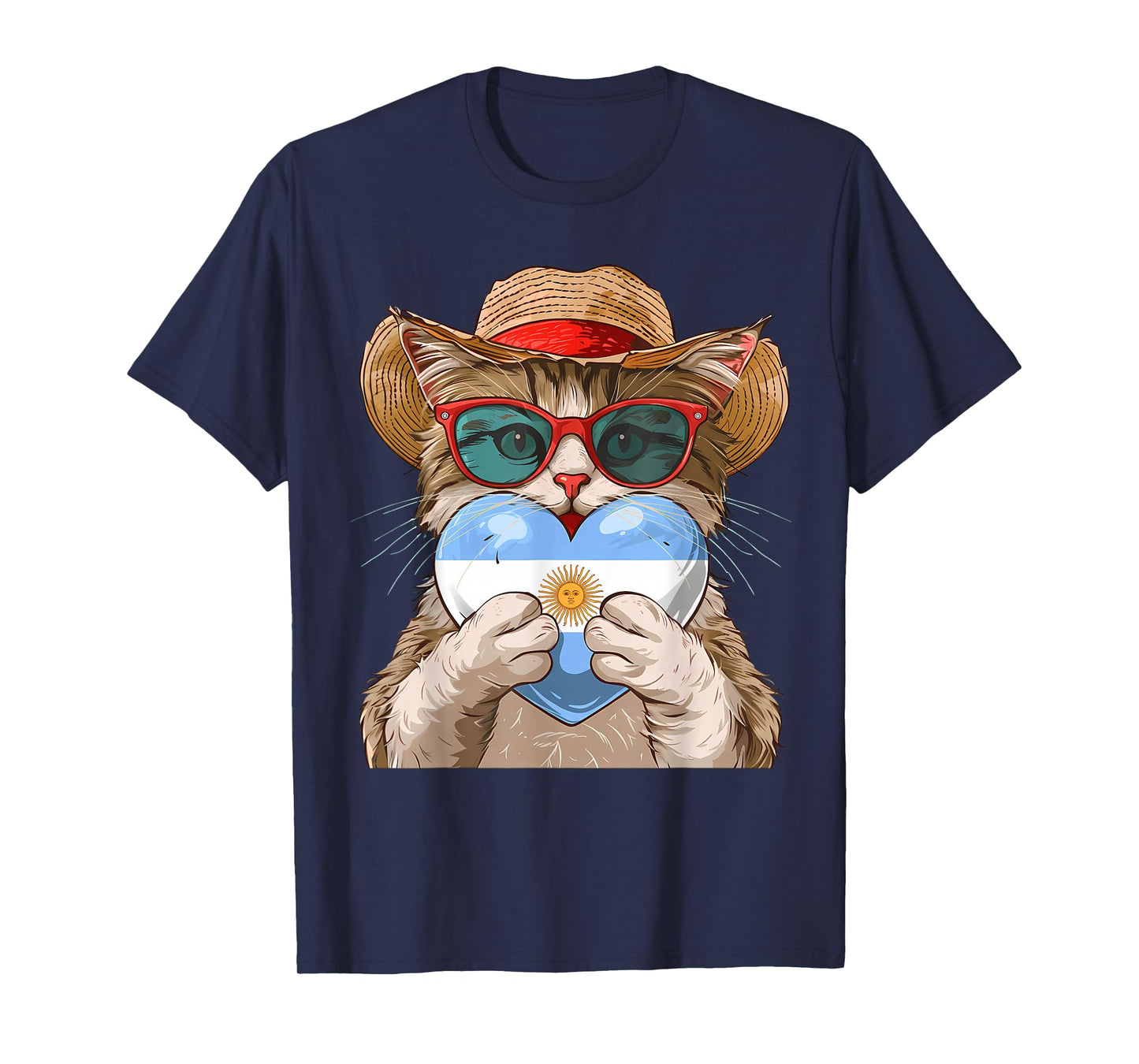 Argentina Pride Cat Heart Argentinian Flag T-Shirt
