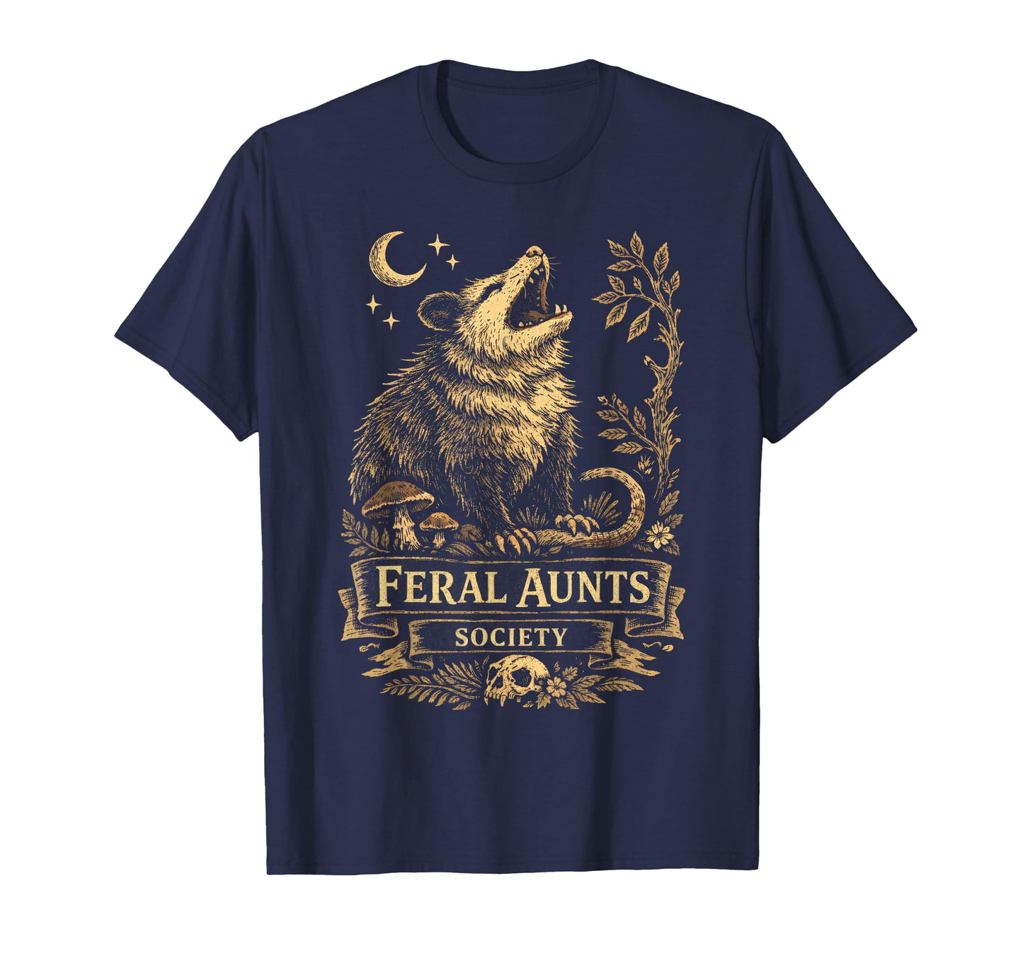 Feral Aunts Society Funny Opossum Folklore Vintage Graphic T-Shirt